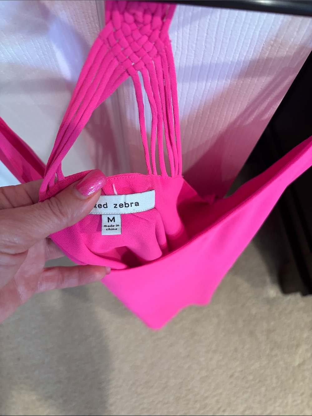 Naked Zebra Hot Pink Strappy Camisole with Braided Back - Picture 2 of 3